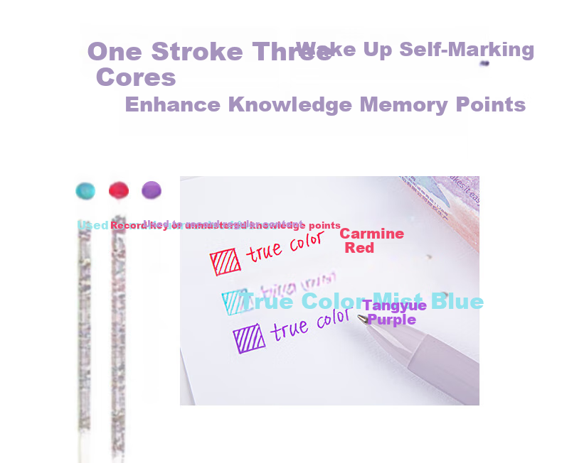 TRUECOLOR Three-Color Pen, Retractable Multi-Color All-In Gel Pen, Stylish Colorful Student Note-Taking Pen, Multi-Functional Module Ballpoint Pen, Black Pen, Red Pen, Blue Pen for Error Correction And Correctio 6