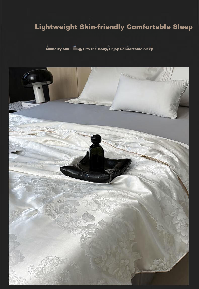 Yalu 100% Silk Comforter, Congsatin Jacquard Summer Quilt, Air Conditioning Thin Quilt Core, Summer Cool Quilt, Approximately 2.8 Jin (1.4 Kg), 200*230cm 9