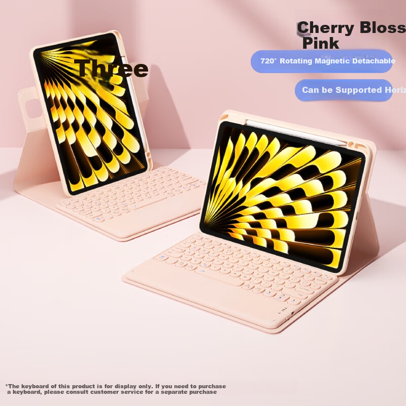 B.O.W Hangshi HC038 New IPad 10.2-Inch Protective Case Compatible with IPad 19/20/21 Universal with Pencil Holder Integrated Horizontal And Vertical Screen Magnetic Detachable Case Cherry Blossom Pink
