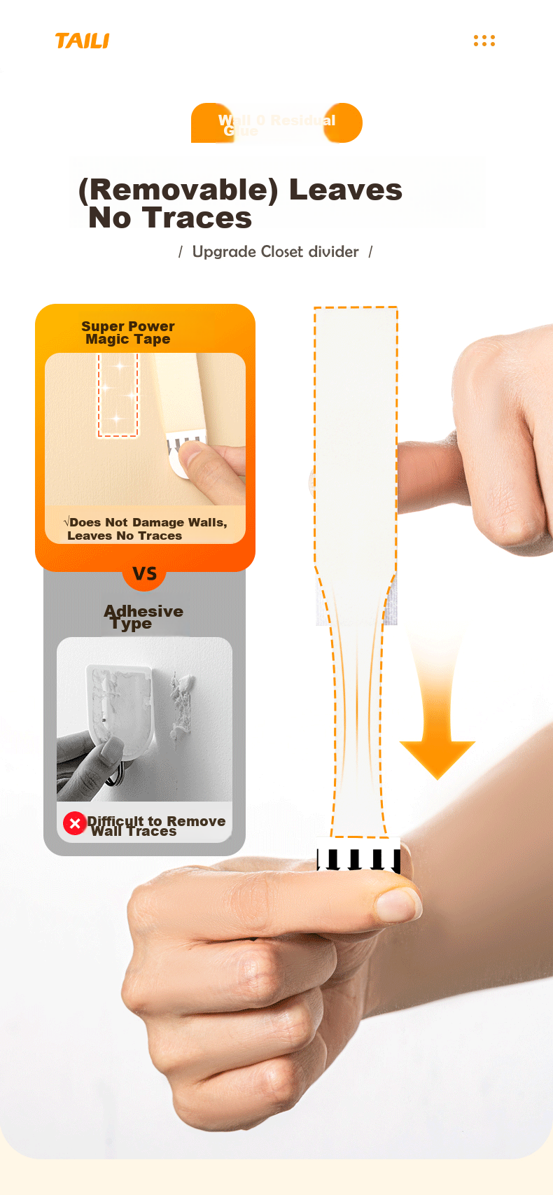 Taili Magic Hook Frameless Photo Hanging System, No Nails Required, Detachable, No Drilling Needed, Large Size, 5 Sets for Photo Wall 5