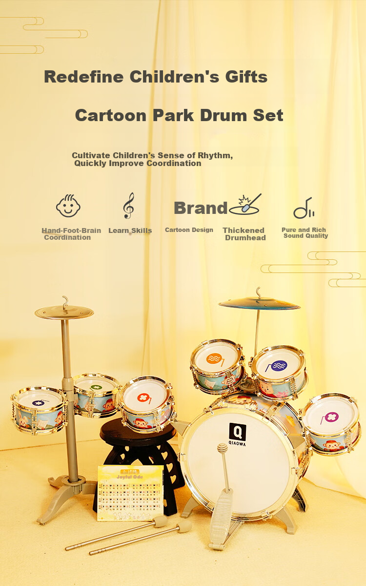 QIAO WA BAO BEI Kids Drum Set Children's Gift Toy for Ages 1-5 Birthday Present for Boys and Girls Early Education New Year Toy 3