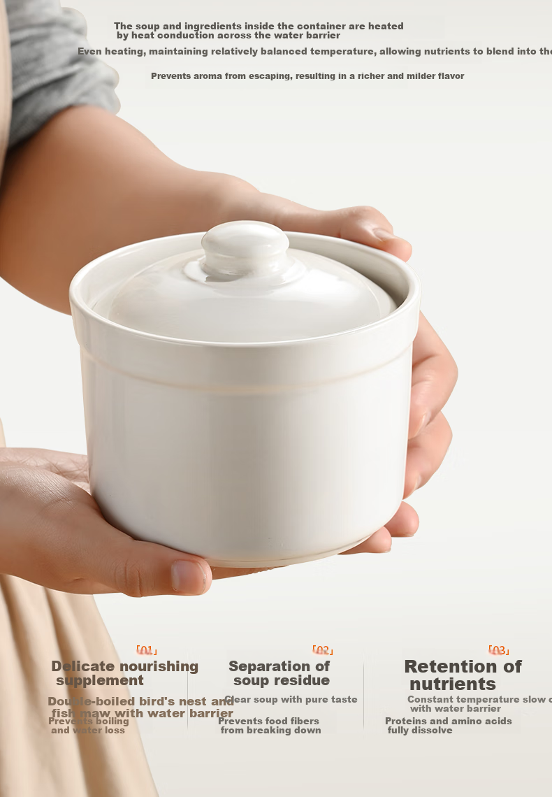 PINYU Ceramic Stew Pot, Soup Bowl, Double Boiler Inner Pot for Steamed Eggs, Porridge, Bird's Nest, with Lid, Steaming Egg Jar, Soup Pot, Stew Pot 4