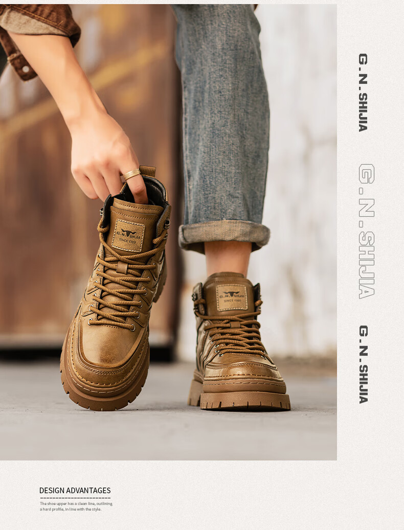 Bull Family [Zhang Ruoyun Edition] Men's Martin Boots Autumn Winter New Retro Versatile High-end Men's Boots Thick-soled Height-increasing Work Boots 6