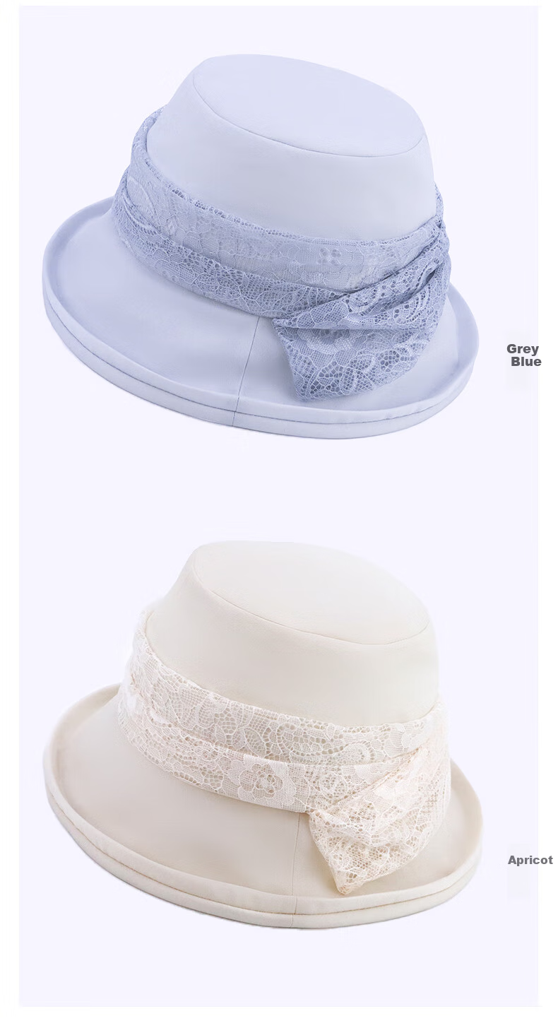 MARJA KURKI High-Quality Birthday Gift for Mom, Lace Mulberry Silk Hat, Ultra-Light Portable Sun Hat, Bucket Hat, Moon Lace Gray Blue 7