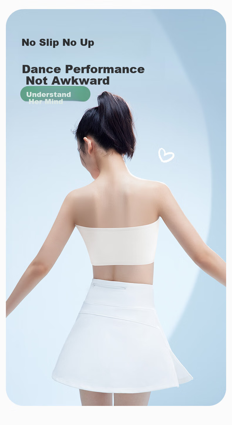 Meiya Ting Dance Student Special Invisible Bra, Teenage Girl Bandeau Anti-Exposure Inner Layer, Middle And High School Students Strapless Invisible Chest Wrap 8