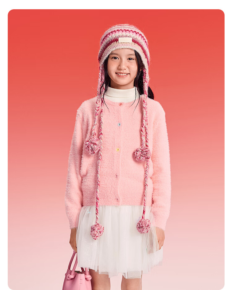 Balabala [balaOne] Girls' Soft Knit Cardigan Red New Year Festival Autumn Winter Sweater 4