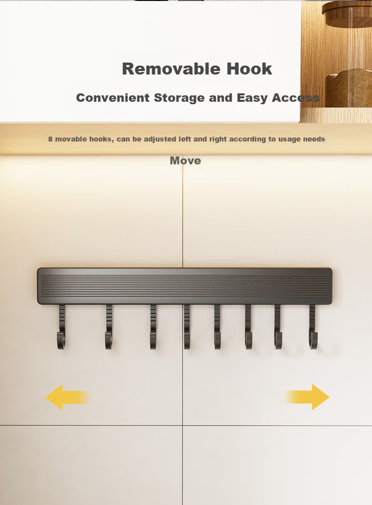 JD Original Kitchen Storage Rack, No Drilling Required, Space Aluminum Movable Hooks, Knife Holder, Pot Lid Rack, Household Storage Rod with Hooks, 40cm 3