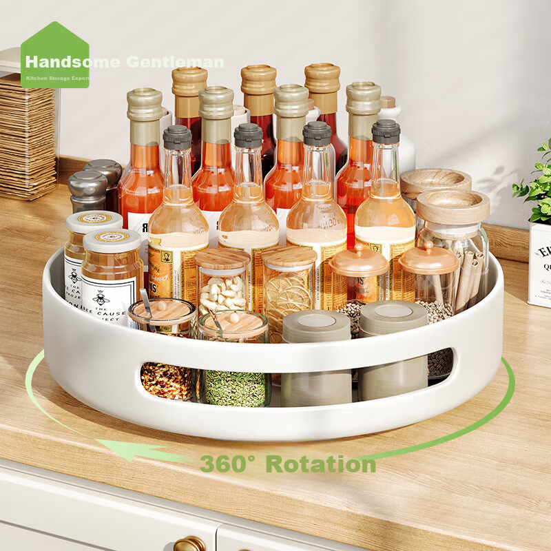 Shuaishi Kitchen Storage Rack, Rotating Spice Rack, Condiment Organizer Shelf, Seasoning Storage Counter, Countertop Tray, White, 30cm