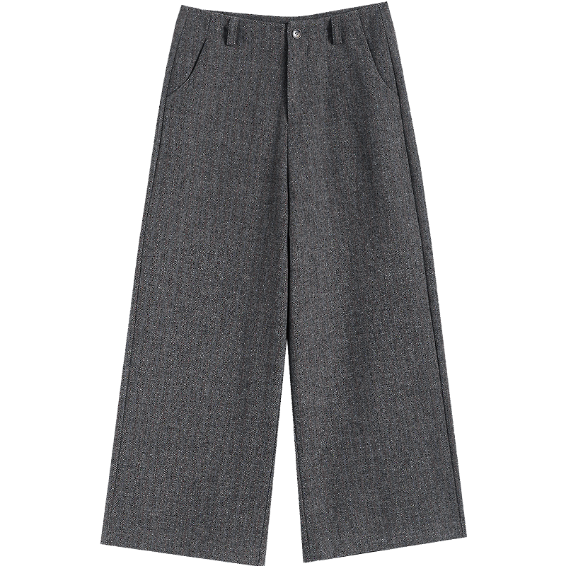 Demana Luxury Feel Wool Blend Winter Simple Style Straight Leg Cropped Herringbone Slimming Women's Casual Pants