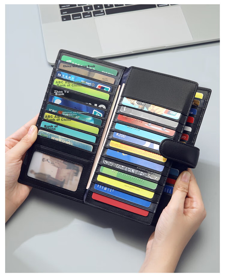 GOLF Card Holder for Men, Top-Grain Leather, Multi-Slot Large Capacity, Bank Card Pouch, Anti-Theft Long Wallet, ID Holder, Business Money Clip, 5V718394J Black 20