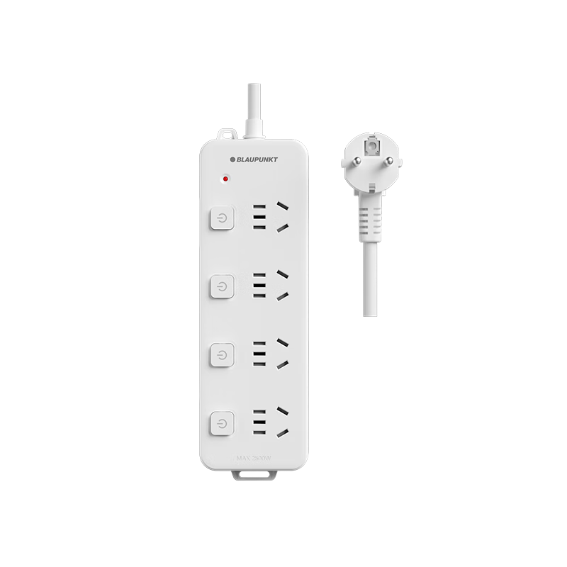 BLAUPUNKT European Standard Power Strip with Korean, European, Russian, German, Spanish, French, Bali Plug Adapters, 4 Outlets with Individual Switches, 1.8m Cord