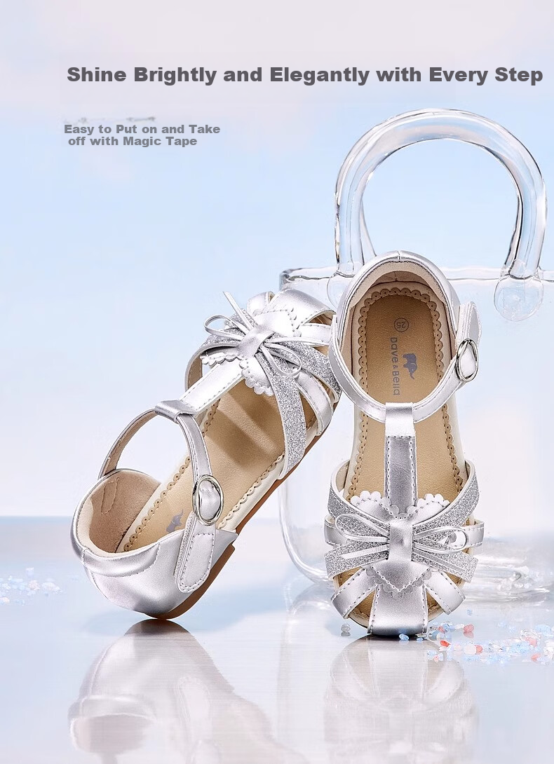 David Bella Girls' Sandals Children's Princess Leather Shoes Silver Summer Big Kids Hollow Out Performance Shoes 1