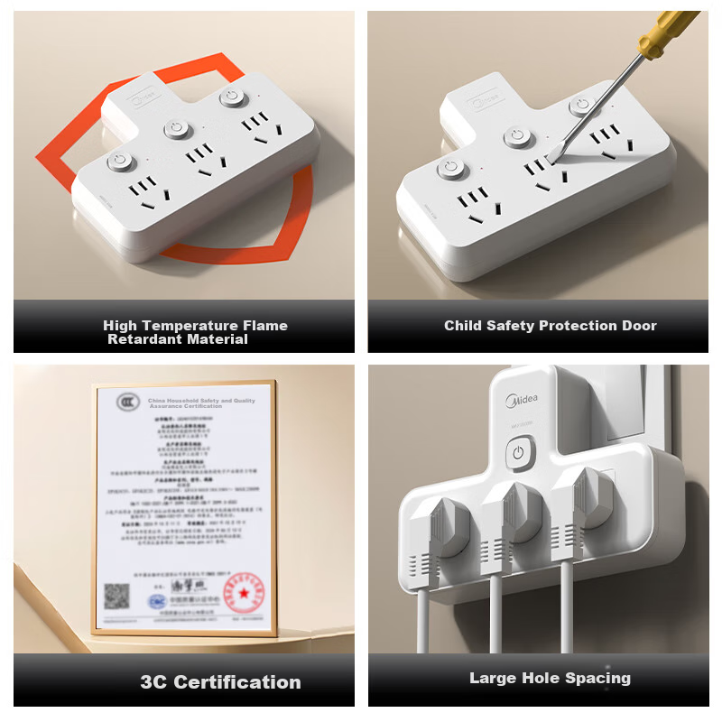 Midea Power Adapter/Three-Prong/One-To Socket/Power Converter/Power Strip, Master Switch 3 Outlets 5 Holes EP2ZKC35