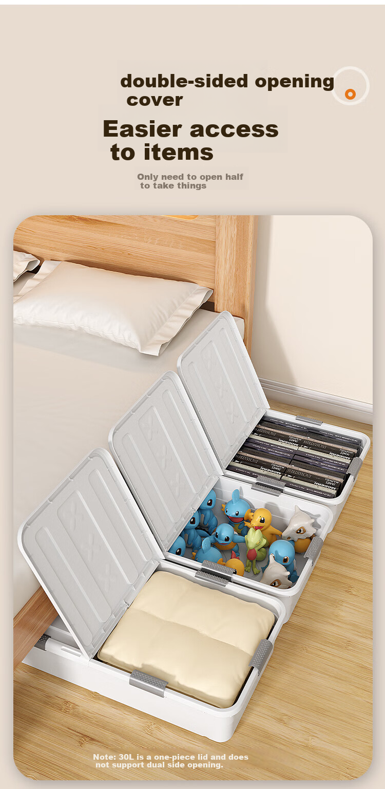 Jiabangshou Under-Bed Storage Box, Flat Organizer for Clothes And Quilts, with Wheels, 30L Capacity, 1 Piece 2