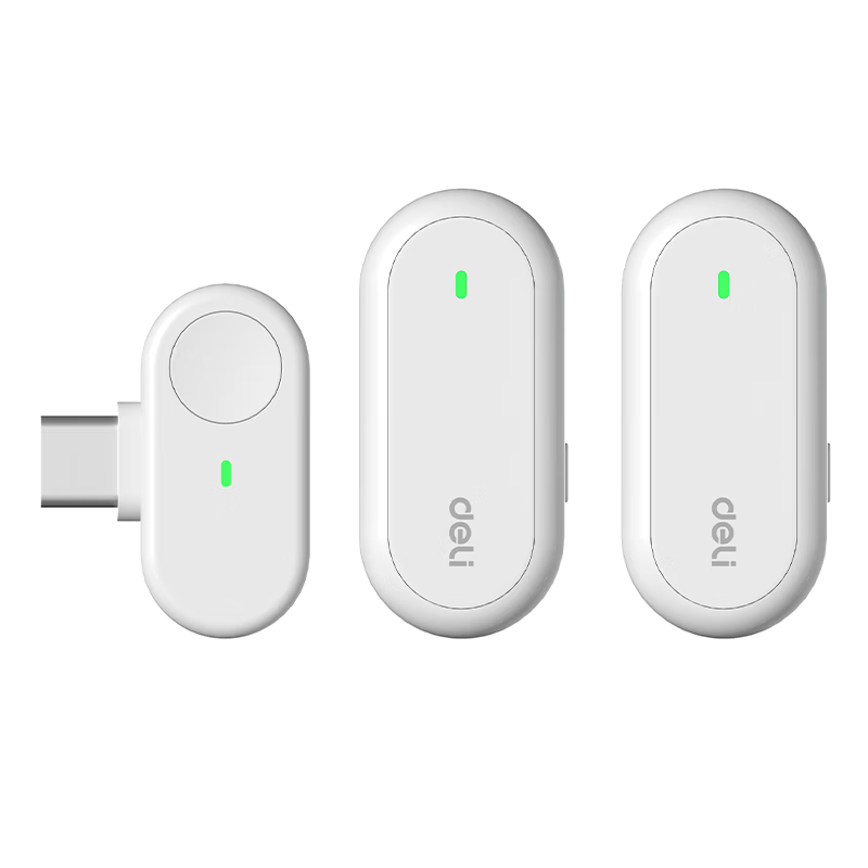 Deli MN502 Wireless Mini Dual Lavalier Microphone for Mobile Live Streaming, Short Video, Outdoor Recording, Noise-Cancelling, Compatible with Apple and Android, White