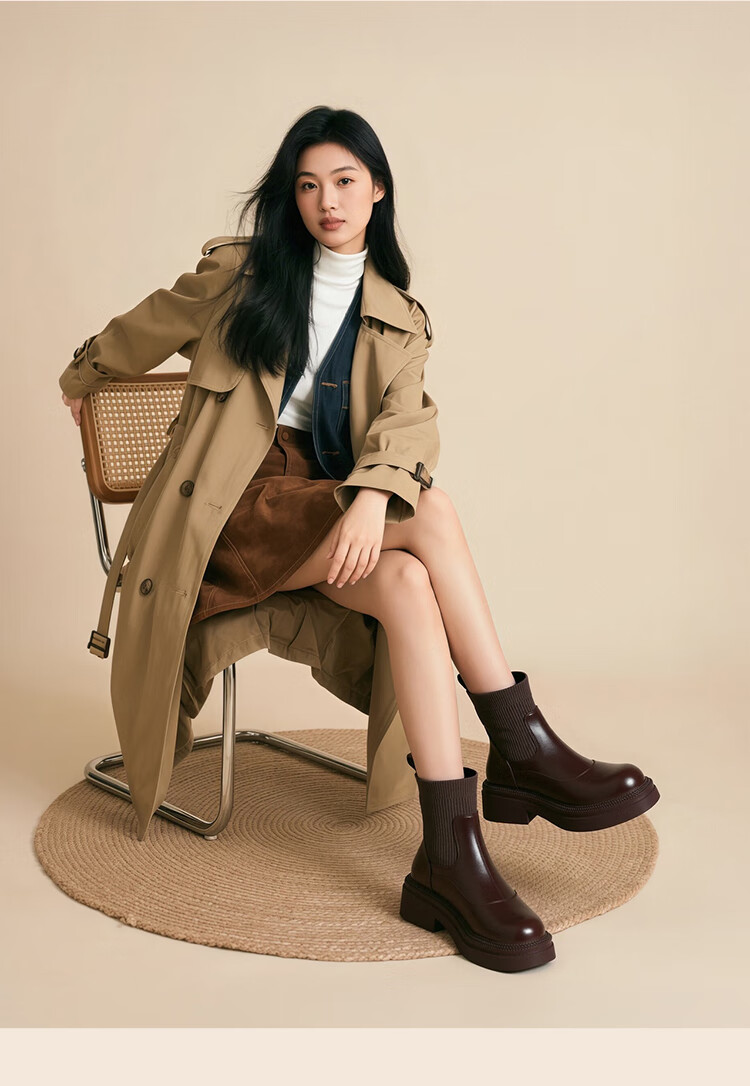 ZHR Elastic Socks Boots Women Autumn Winter Fleece Thick Sole Height Increasing Slimming Soft Sole British Short Boots EH255A Black 36 5