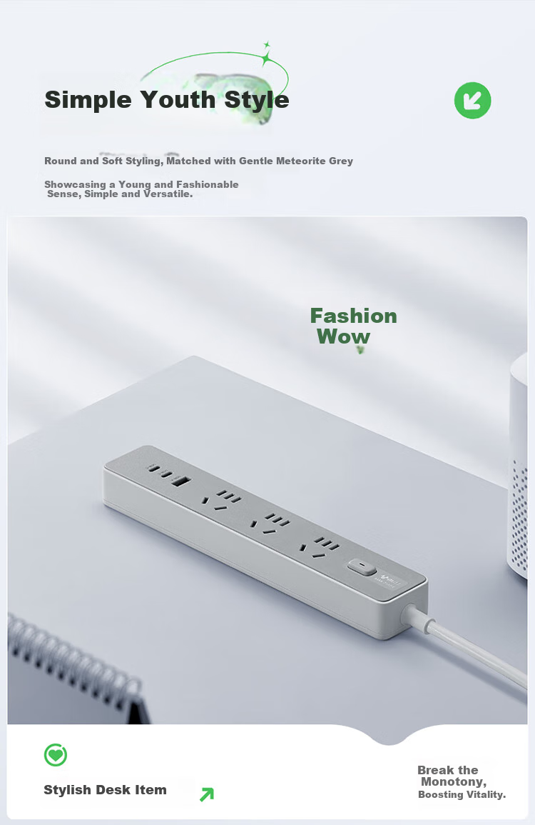 BULL 20W PD Apple Fast Charging Socket/power Strip/extension Cord Type-C+USB+6 Outlets Z Generation Total Length 1.8 Meters GN-Z1331U20J Master Switch 3