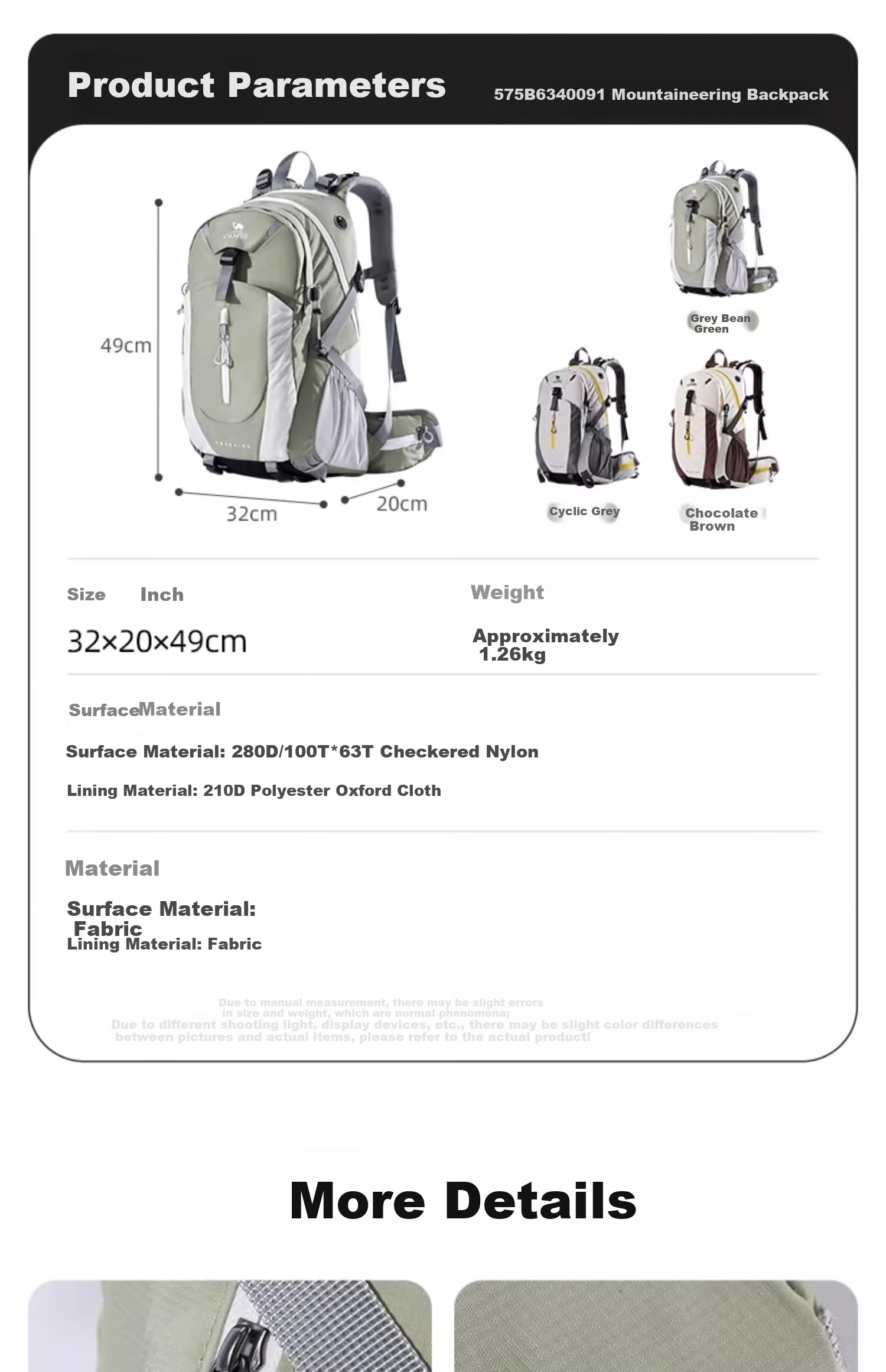 CAMEL Outdoor Professional Hiking Backpack Large Capacity Travel Tourism Backpack for Hiking And Climbing, Unisex Shoulder Bag, Gray Bean Gree 4