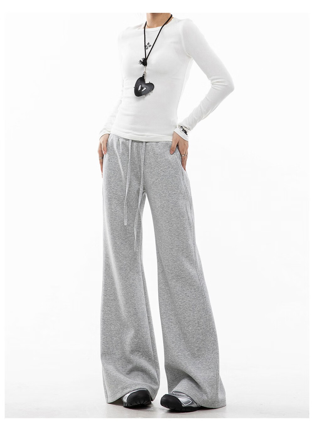 ICH MODE American Style Slight Flare Khaki Pants Women Autumn Winter Slim Wide Leg Casual Sports Sweatpants Heather Gray XL 9