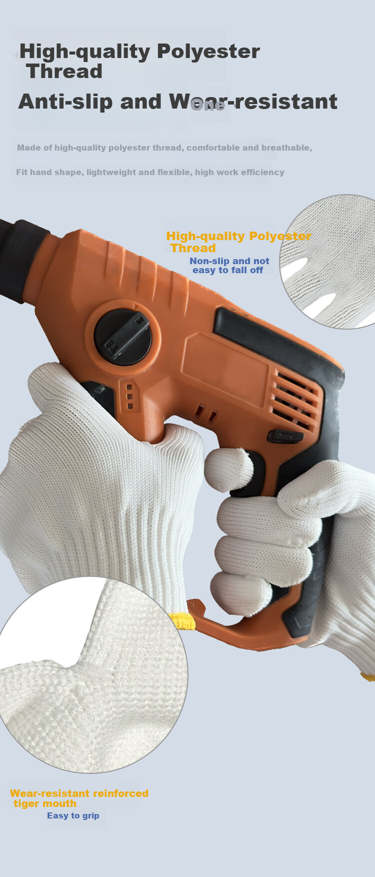 Xinyuechanghui Safety Gloves, Thickened Nylon Gloves, Non-Slip Wear-Resistant Yarn Gloves, Construction Site Work Protection White Gloves B11421, Jingcang Express Delivery | 640 High-Quality Nylon 24 Pairs 6