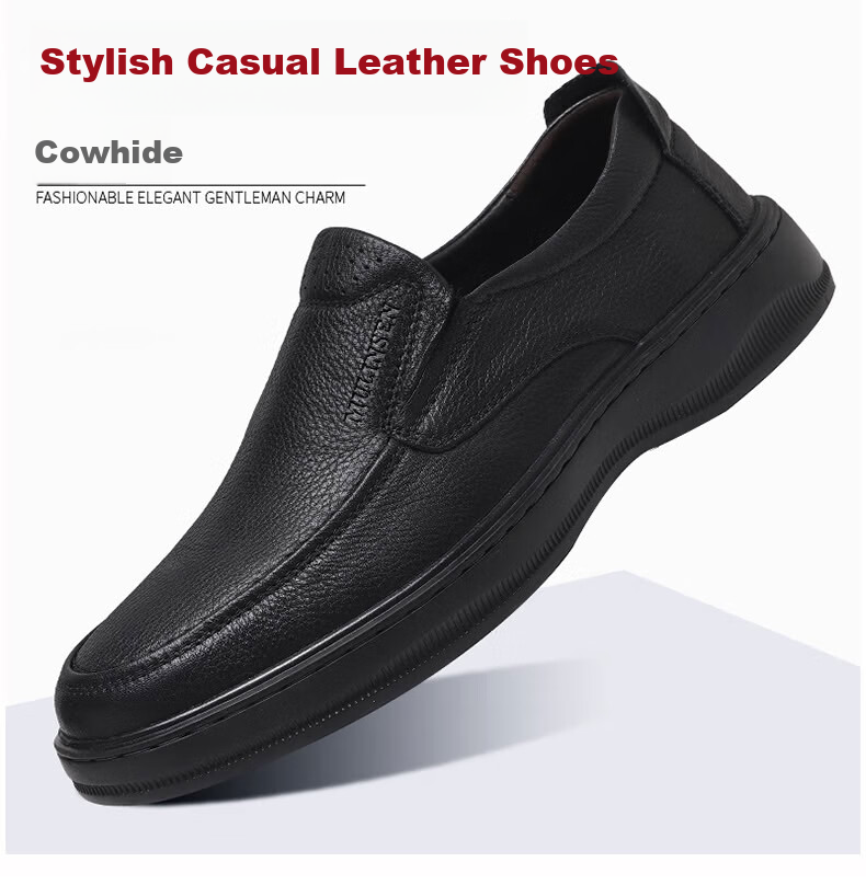 MULINSEN Men's Shoes, Business Casual Leather Shoes, Top-Grain Cowhide Slip-On Thick-Soled Men's Dad Shoes, 20781 1