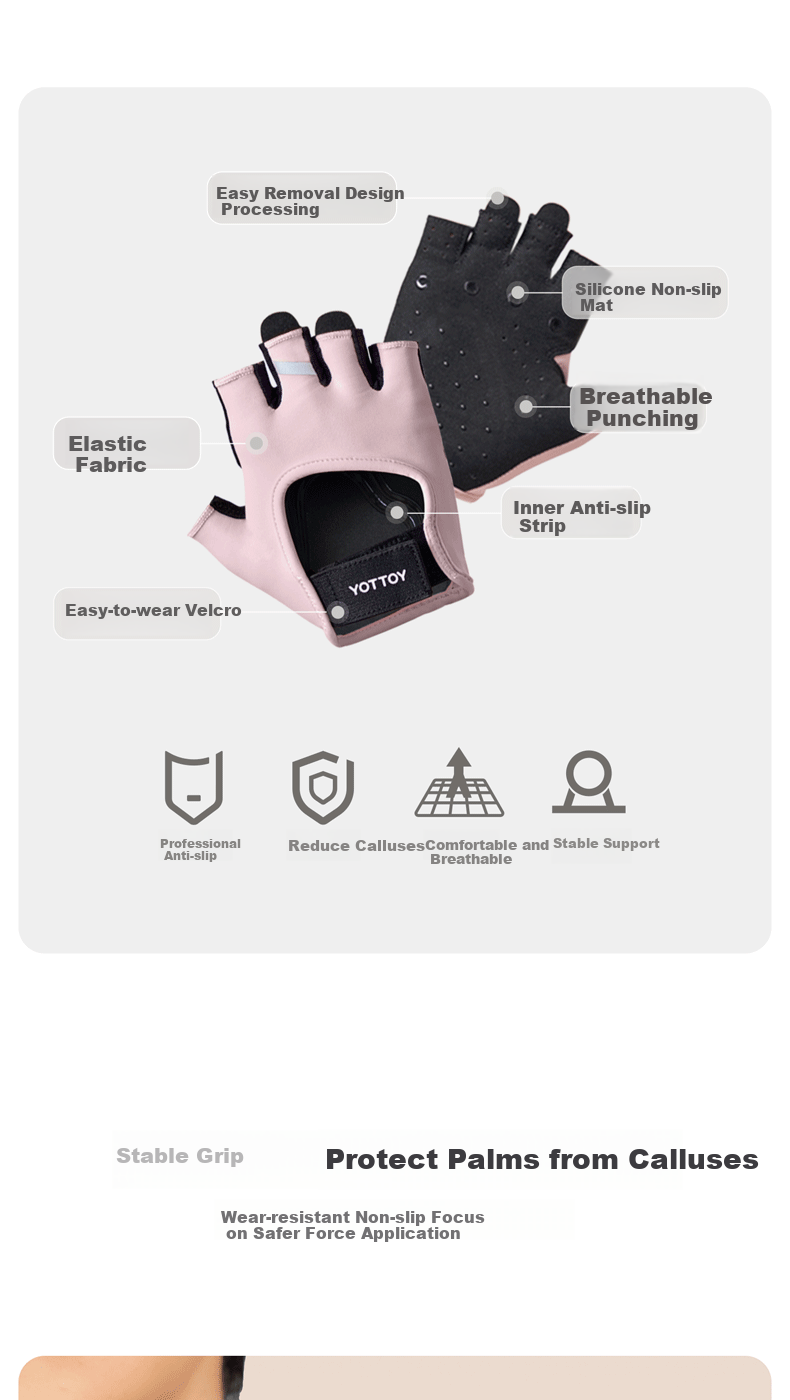 Yottoy Fitness Gloves for Men And Women, Sports Cycling Half-Finger Non-Slip Anti-Callus Pull-Up Equipment Training Gloves, Rosewood Pink M 3
