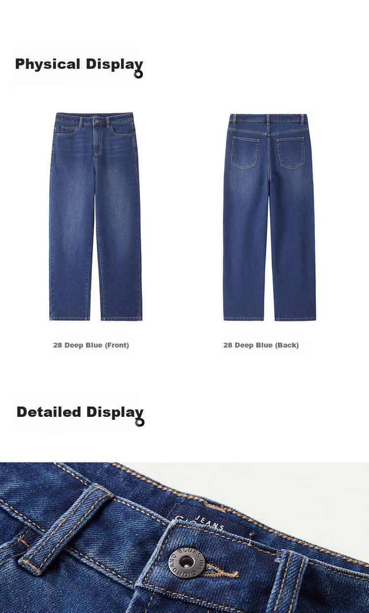 Giordano Vintage Straight-Leg Jeans for Women, Heavy Washed Cat Whisker Jeans, High-Waisted Denim Women's Pants 05415693 15