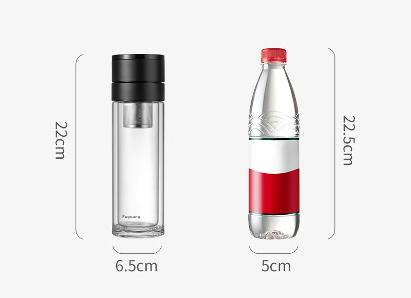 Fuguang Double-Layer Glass Cup, Car-Mounted One-Touch Lid Opening Tea Infuser Cup, High Borosilicate Tea-Water Separation Water Bottle for Men And Women, 300ml 17