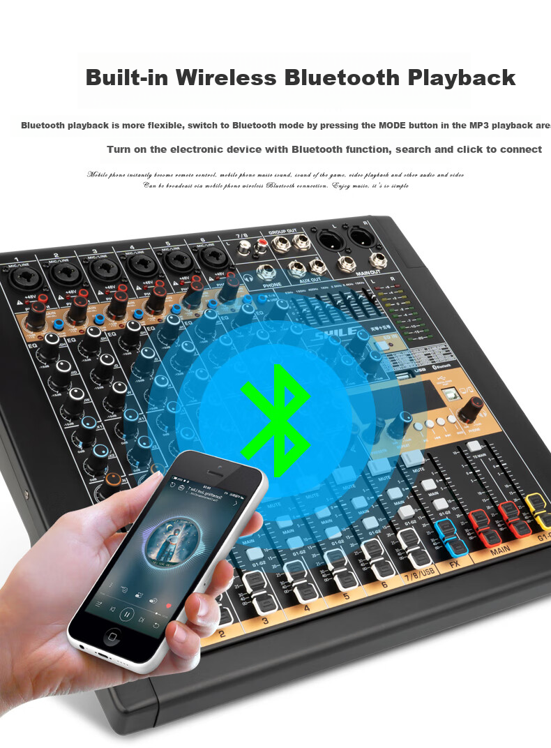 SHILE Tianqin 15 Professional 8-Channel Mixer for Conference Rooms, Remote Video Conferencing, Online Training, Lectures, Stage Events And Meetings with Sound Reinforcement Equipment 8