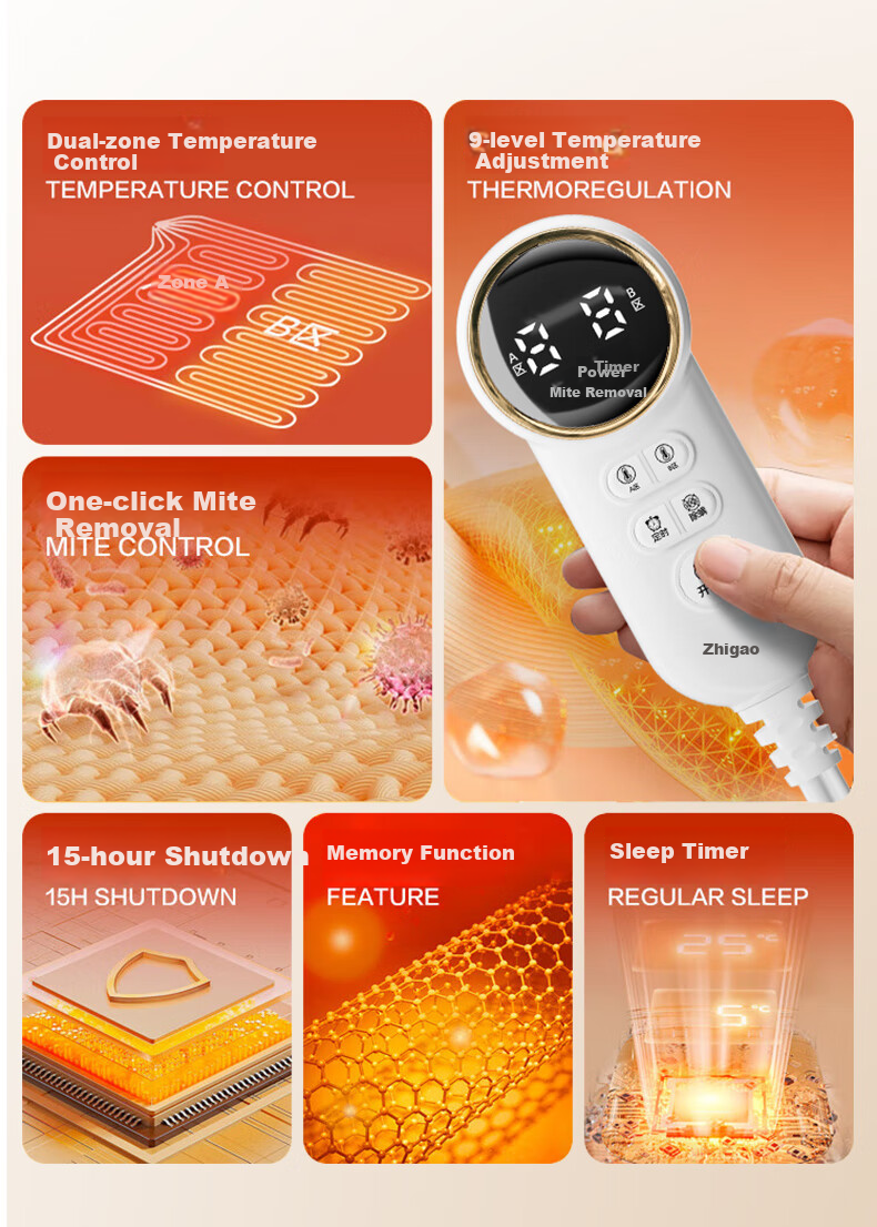 CHIGO [Dehumidifying And Mite-Removing] Double-Sided Dual Temperature Control, 3C Certified Water Heating Electric Heated Blanket, Electric Mattress Pad, 1.5x1.8m 4