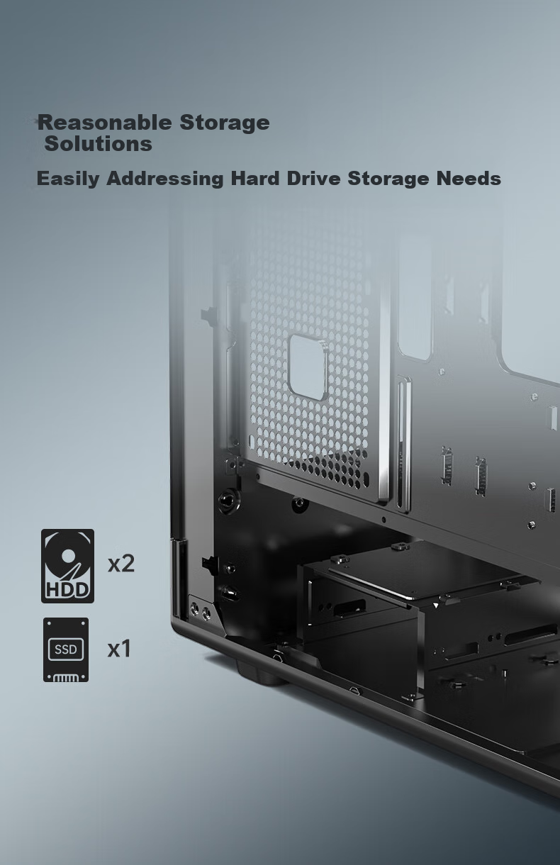Golden Field Xiaoyu LITE Black Gaming Computer Desktop Case Compatible with 360 Water Cooling, MATX Motherboard, Three-Sided Quick Release, PVC High Transparency Light Panel, 270° Panoramic View 5