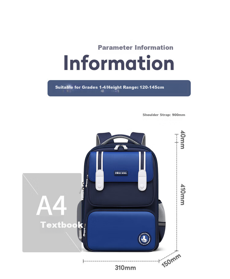 POLO Backpack for Primary School Students, Grades 1-3 And 6, Large Capacity Lightweight Reduced Burden Backpack for Boys And Girls 13