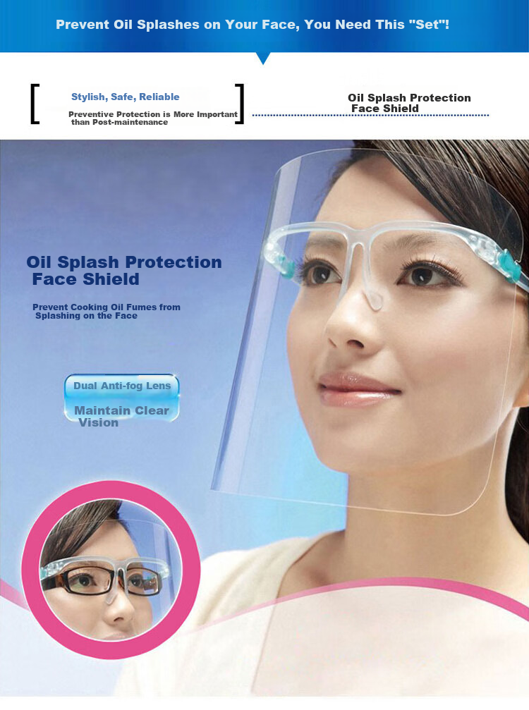 Zheye Transparent Protective Face Shield, Cooking Anti-Oil Smoke Mask, Double-Sided Anti-Fog, 1 Set + 4 Replacement Pieces 2