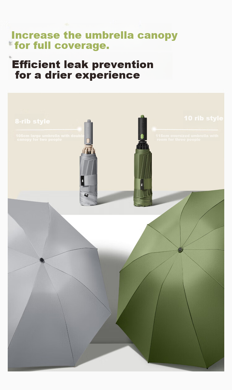 Beneunder Automatic Umbrella, Sun And Rain Umbrella, Tri-Fold Reinforced Folding 8-Rib Umbrella, Obsidian Black 2