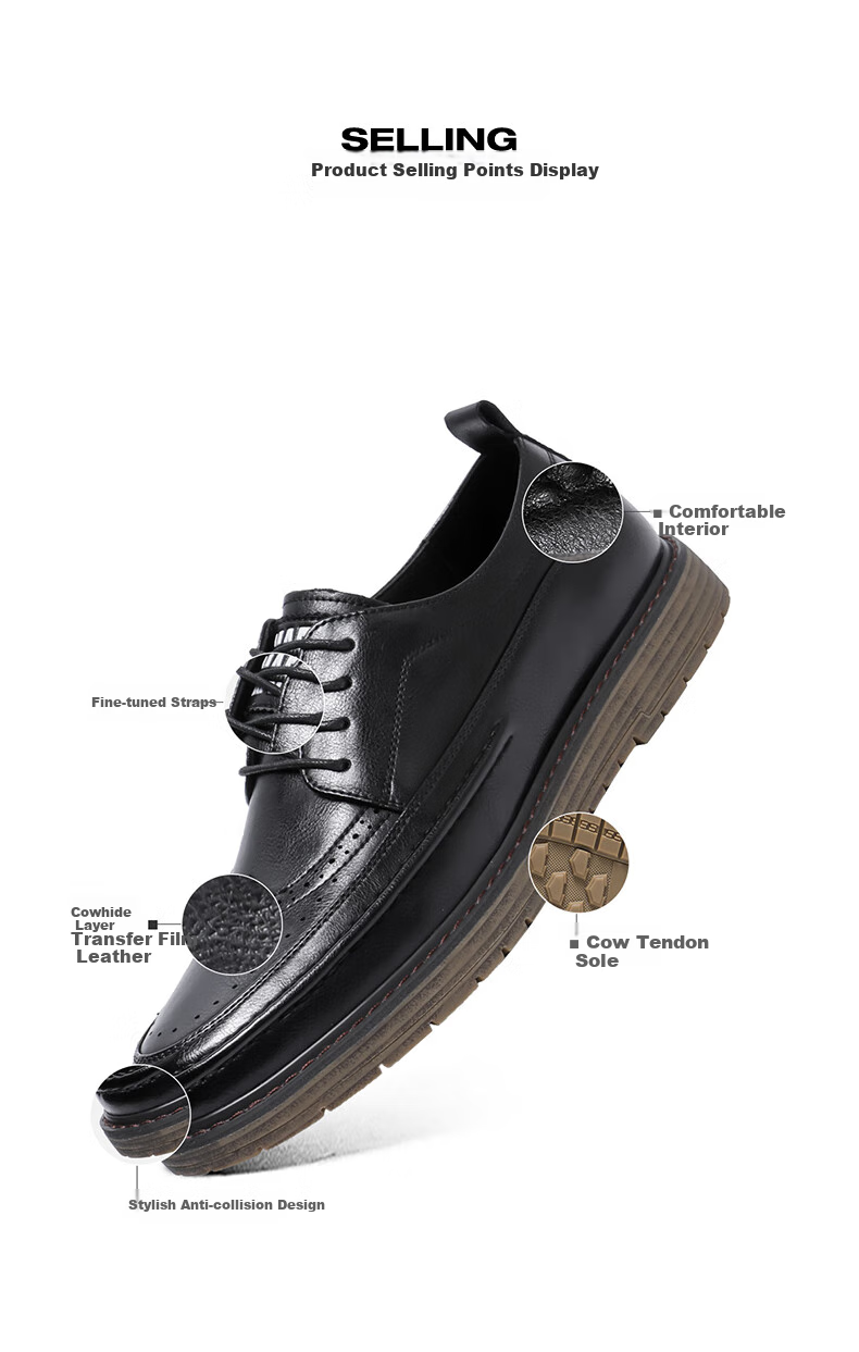 MARK FAIRWHALE Leather Shoes for Men, Spring Breathable British Retro Business Formal Shoes, New Style 2025, Black, Size 42 4