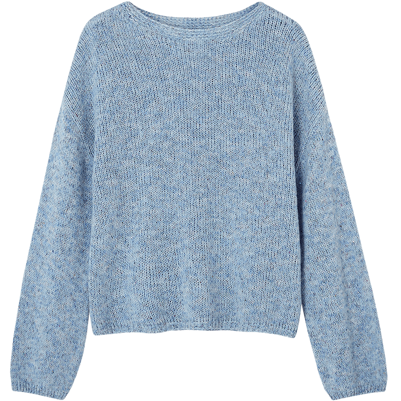 Demana Gradient Irregular Dyed Yarn Sweater with Lantern Sleeves, Autumn Sheep Wool Texture Women's Knit Top