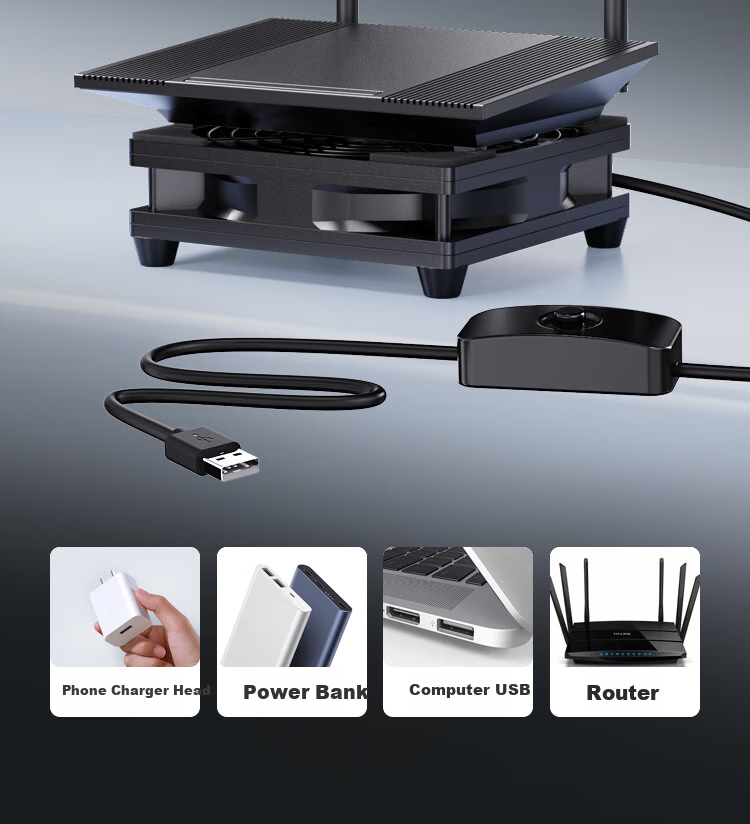 NVV Router Cooling Fan, Optical Modem TV Set-Top Box Cooling Base, Quiet Fast Cooling USB Cooling Fan Bracket Cooler NZ-CB1 3