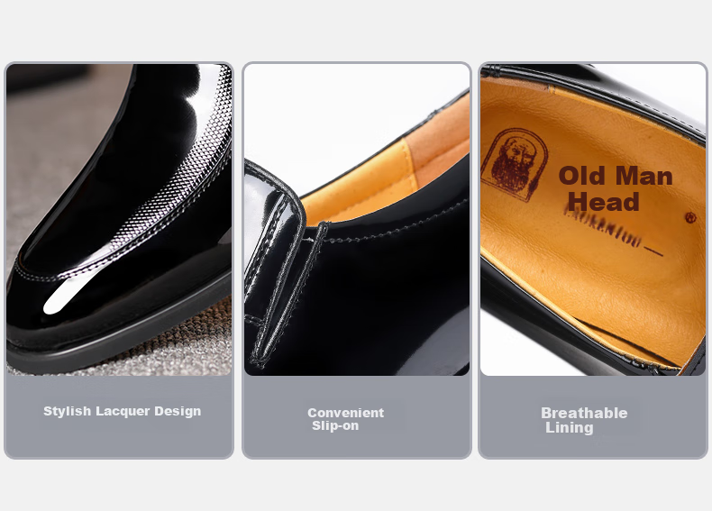 LAORENTOU Leather Dress Shoes for Men, Formal Patent Leather Shoes, Wedding Groom Shoes, Pointed Toe Slip-On Shoes, LA13087, Black, Size 41 3