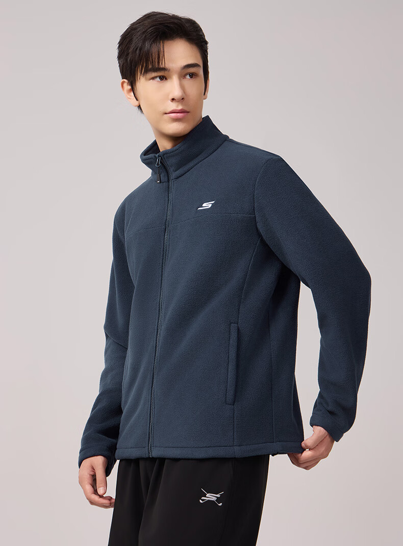 Skechers Men's Fleece Jacket 2025 Autumn Winter New Thickened Warm Casual Sports Coat Trendy Versatile Top 2