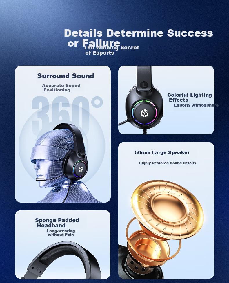 HP DHE-8013 Wired Headphones, Noise-Cancelling Stereo Surround Gaming Headset, Suitable for Study And Entertainment on Computers And Laptops, Changwan Triangle 3