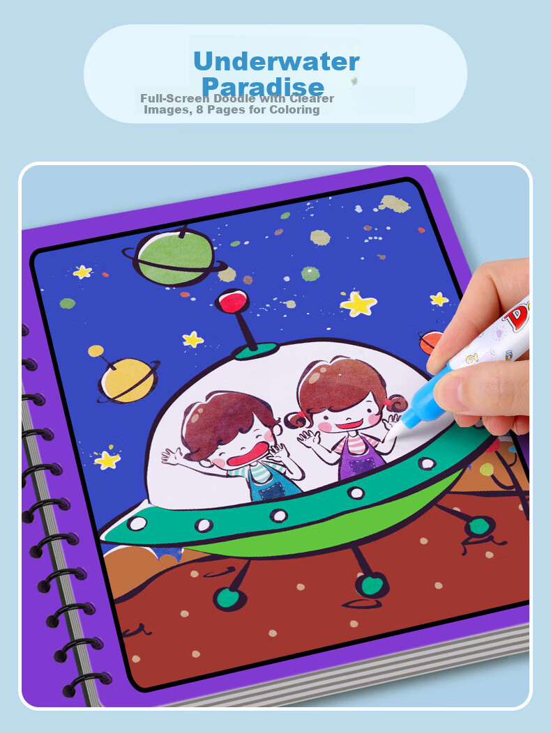 COOKSS Magic Water Drawing Book, Reusable Doodle Water Pen Book, Magic Coloring Dinosaur Toy for Boys And Girls, 6 Books 10