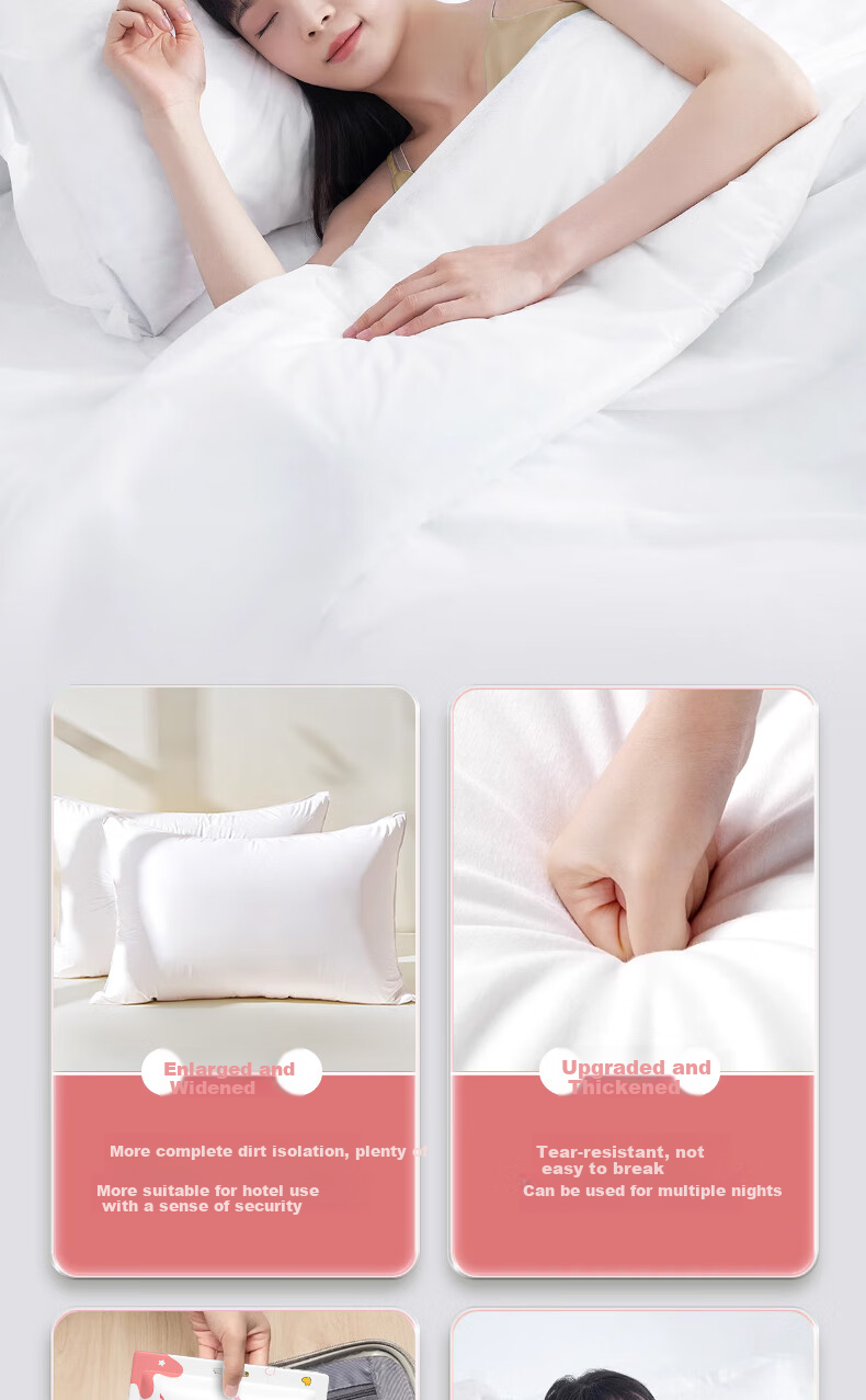QIHAIQIU Disposable Pillowcases, Thickened, Dirt-Proof, Portable, for Train Sleeper Berths And Hotels, Home Use, Individually Packaged, 4 Pieces 4