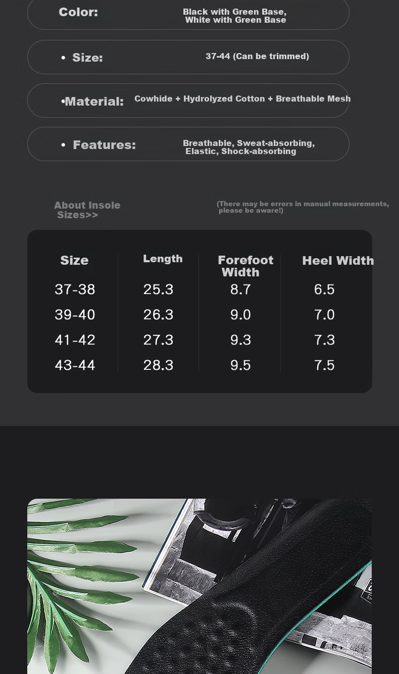 Maigaole 2 Pairs Leather Shoes Insoles for Men, Sweat-Absorbing Breathable Thickened Soft Shock-Absorbing Board Shoes Insoles, Black Cowhide, Size 37-38 9