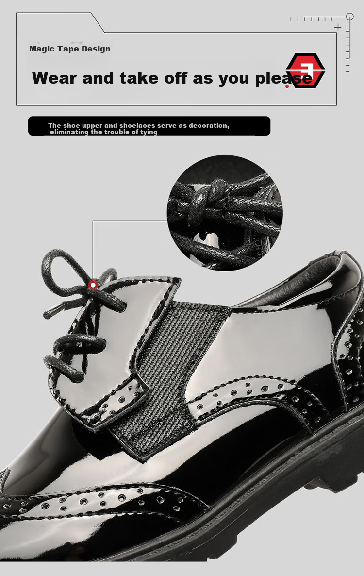 Aokang Boys' Leather Shoes, Spring 2026 New Black Stylish Fashionable British Style Performance School Shoes for Boys 3