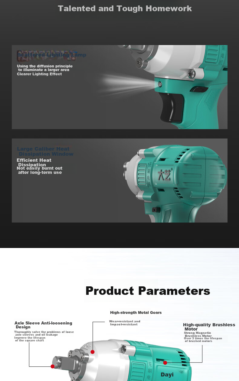 Dayi Electric Wrench, Lithium Battery Brushless Wrench, A3 Lithium Battery Rechargeable Impact Wrench, Air Gun, Genuine Product, 2106G-5 9