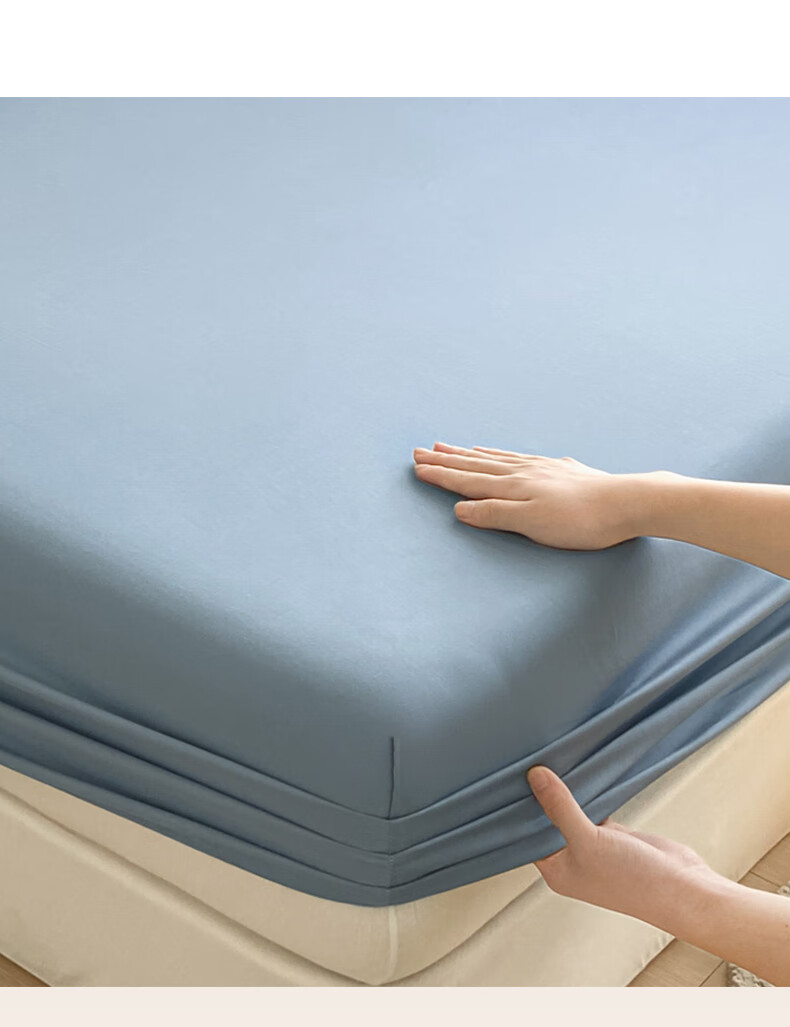 MUJI A-Class 100% Cotton Fitted Sheet Single Piece 1.5x2m Double Bed Cover Full Wrap Denim Blue 6