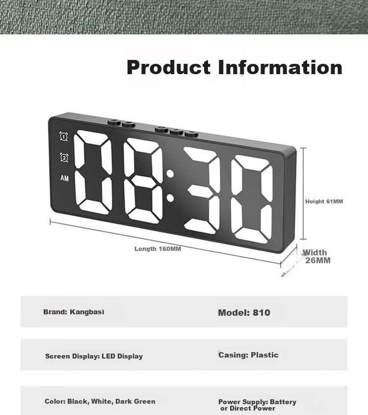 Compas Creative LED Large Screen Clock, Luminous Electronic Alarm Clock for Living Room, Bedroom, Desk, Student Alarm Clock, 810 Black Back-To Seaso 12