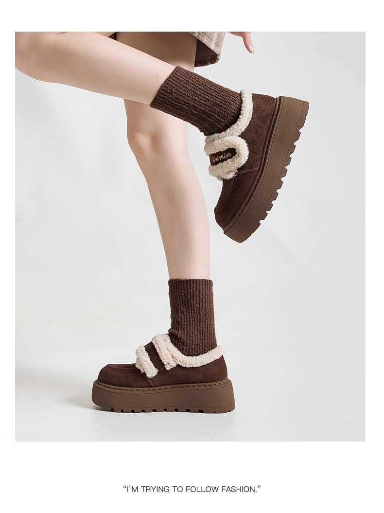 Warrior Women's Cotton Shoes 2025 Winter New Plush Boots Warm Versatile Sports Cotton Boots Brown Size 39 10