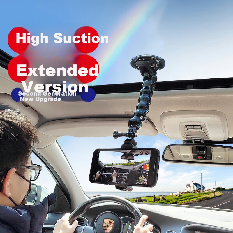 Dijialun Car Phone Holder, Suction Cup Mount for Car Sunroof, First-Person View Action Camera Mount, Navigation And Driving Mount, Extended Versio