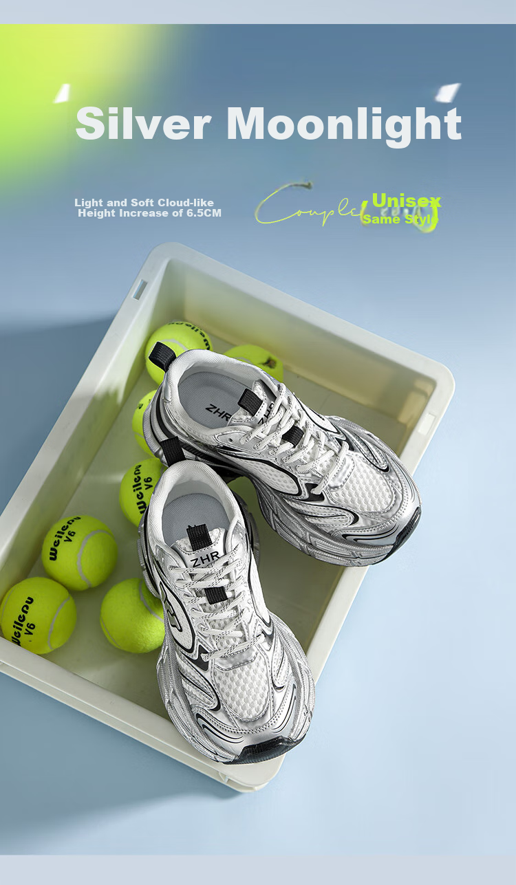 ZHR Celebrity-Style Chunky Dad Sneakers for Women, Lightweight Height-Increasing Women's Shoes, Sports Casual Shoes for Couples AS16 Silver Size 43 4